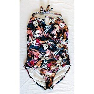 Kona Sol  One Piece Swimsuit Size XL Molded Cups Floral Tropical